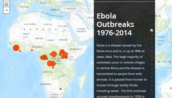 Уеб карта показва разпространението на вируса Ебола
