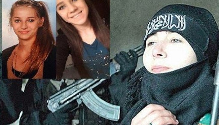 На фотосите момичетата са заобиколени от ислямисти