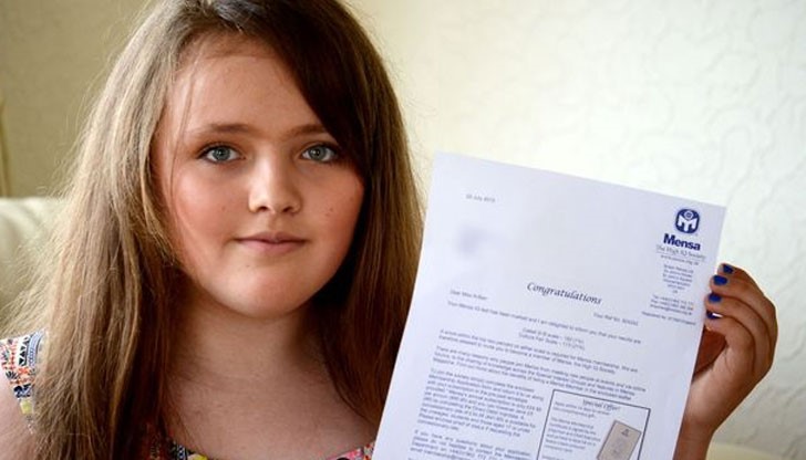 Тя е само на 12 години и успя да покаже забележителен резултат на теста за интелигентност като постигна 162 точки