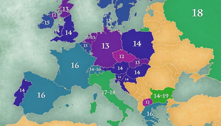 Картата показва общата продължителност (в седмици) на училищните ваканции (в основното образование) в повечето европейски страни