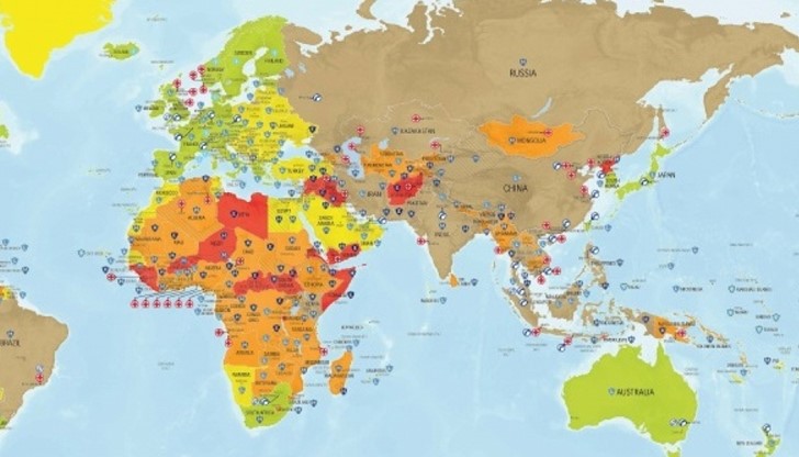 Карта на риска при пътуванията през 2016 г. разработи водещата световна компания за здравни и туристически услуги International SOS