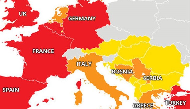 Британският сайт Express.co.uk вчера публикува карта на най-безопасните за пътуване и туризъм страни в Европа