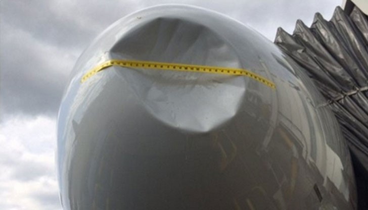 Резултатът от челен удар между американски пътнически самолет и птица е 60-сантриметрова вдлъбнатина