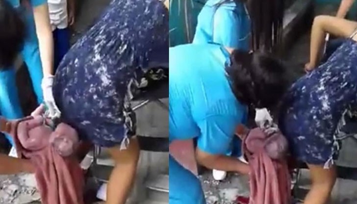 За няколко минути жената ражда в ръцете на медицинските сестри на паркинга на болницата
