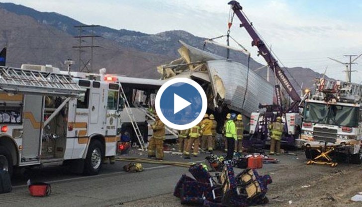 Още 31 души са ранени при сблъсък между туристически автобус и камион близо до Палм Спрингс в щата Калифорния