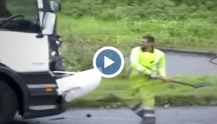 Нападение с лопата след лека катастрофа между два камиона