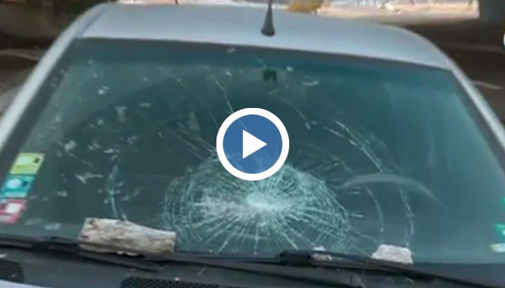 Предното стъкло и капака на колата са пострадали от удара
