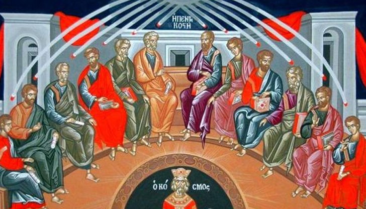 Апостолите, заедно със Света Богородица, били събрани в Сионската горница, където пребивавали в постоянна молитва след Възнесението на Иисус Христос