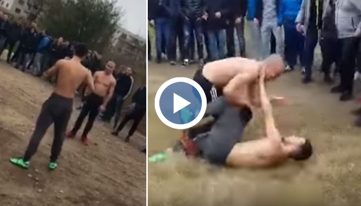 На кадрите се вижда как двама здравеняци се млатят яко за кеф на близо 50 кибици
