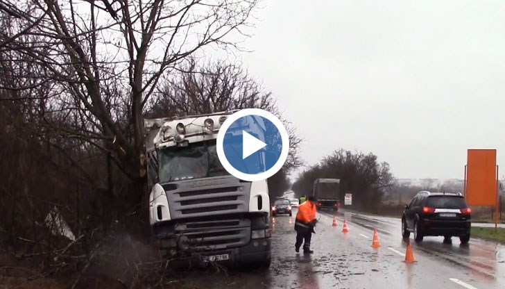 Камиона напуснал пътното платно и се забил в крайпътните дървета