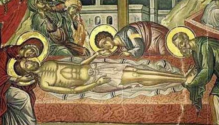 Положен вече в гроба, духът на Исус е в ада, за да разкъса оковите му и да отвори отново райските двери