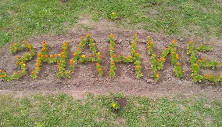 Ученици и учители засадиха цветя, изписващи думата "Знание"