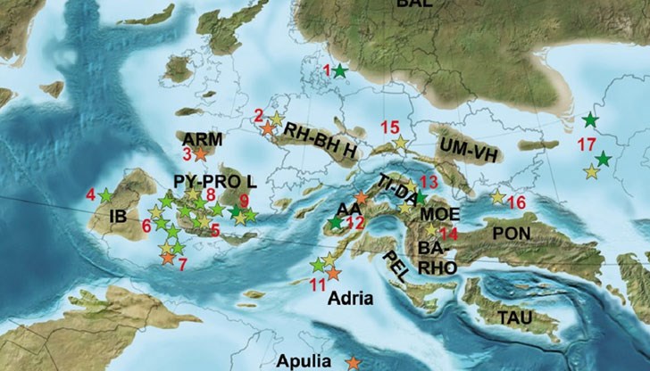 На картата под номер 14 е поставена България На картата под номер 14 е поставена България