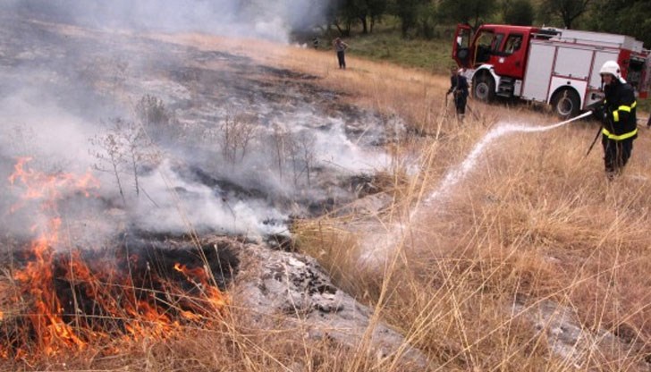 Пожар в сухи треви бе в опасна близост до гората