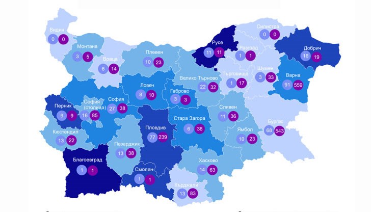 Карта на въведените в експлоатация новопостроени жилища по области
