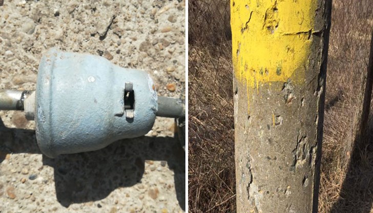 Установени са следи от стрелба по стълб от електропровода – счупени изолатори и множество дупки по бетонния ствол на съоръжението