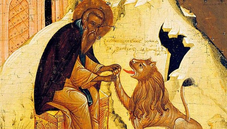 Според легенда лъв с трън в лапата си потърсил помощта на светеца