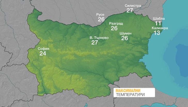 27 градуса достигнаха днес следобед температурите във Велико Търново и Силистра