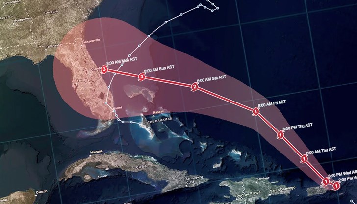 Ураганът Дориан​ се движи със 130 км/час