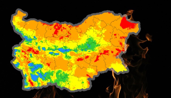 Много голям индекс за пожароопасност има в почти цялата останала част от страната