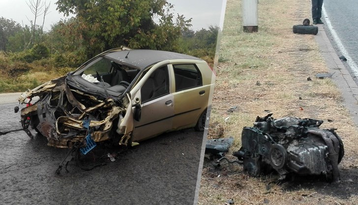 Двигателят на автомобила е изхвърчал от колата след удар в стълб