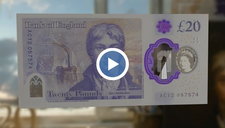 Защитите на новата банкнота от 20 паунда, на която е изобразен художника Джоузеф Търнър, включват два прозрачни участъка и метална холограма