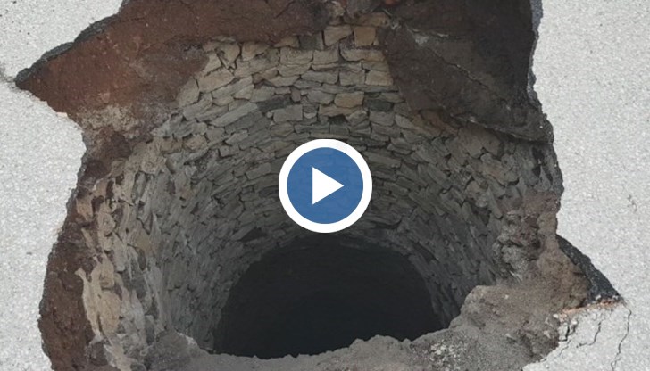 Огромната дупка се отворила върху паркинг след маневра на сметосъбиращ камион