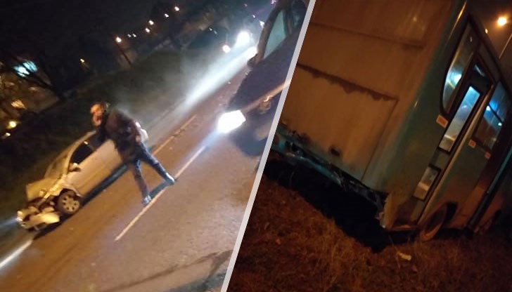 Лек автомобил е запратил автобуса в тревната площ