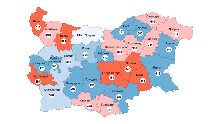 Линия на бедност по области през 2019 година