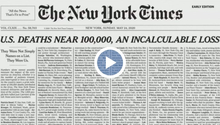 Обичайните статии и снимки са заменени от списък с имена и откъси от некролози