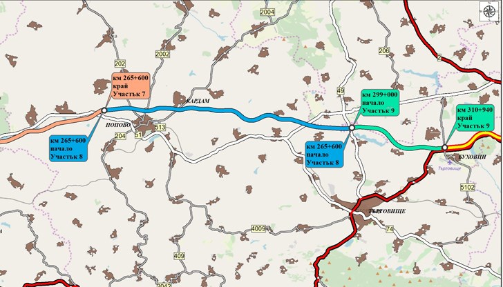 Това е отсечката между 222-ри и 310-ти километър - след връзката с пътя Русе - Велико Търново до строящия се в момента участък Белокопитово – Буховци