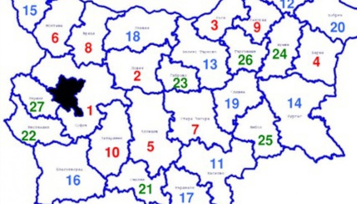 От картата се вижда, че в Софийска област е най-вероятно да загинеш от ПТП. Веднага до нея се нареждат градовете Ловеч, Русе, Варна и Пловдив