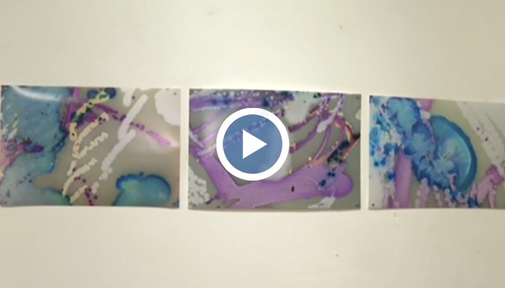 Група млади хора рисуват с микроорганизми