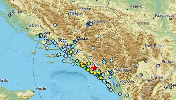 Епицентърът на труса е бил на около 57 километра на запад от столицата Подгорица Епицентърът на труса е бил на около 57 километра на запад от столицата Подгорица