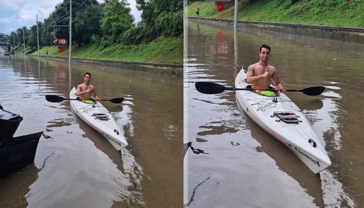 Русенец се пусна с кану по булевард "Христо Ботев"