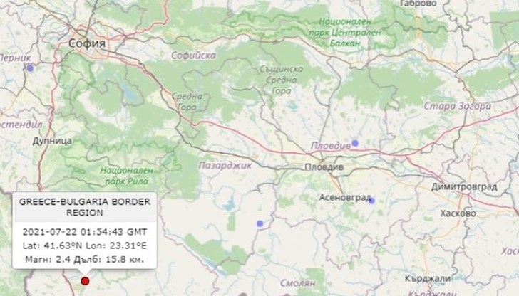 Трусът е регистриран в 04:54 часа Трусът е регистриран в 04:54 часа