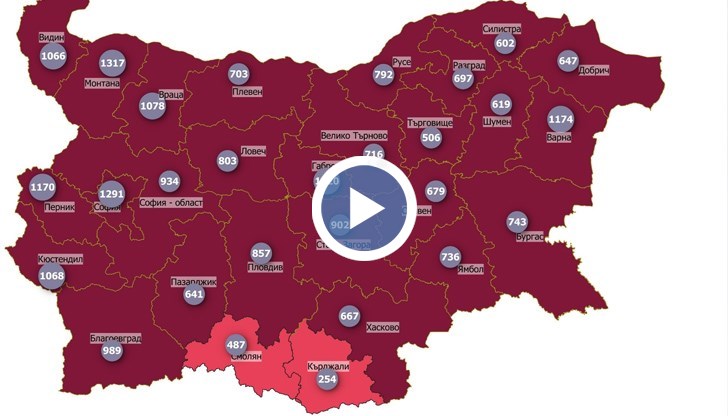 Картата на България вече е изцяло оцветена в червено по отношение на 14-дневната заболяемост на 100 000 от COVID-19