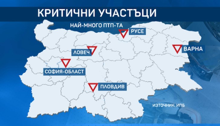 В Софийска област е най-голяма вероятността от смъртни случаи при ПТП. Веднага след нея се нареждат градовете Ловеч, Русе, Варна и Пловдив