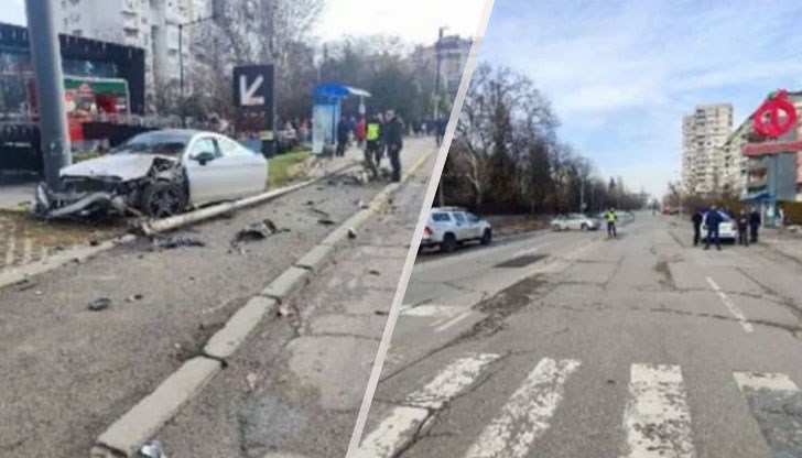 „Мерцедес“ се е забил в стълб на тротоара до спирката