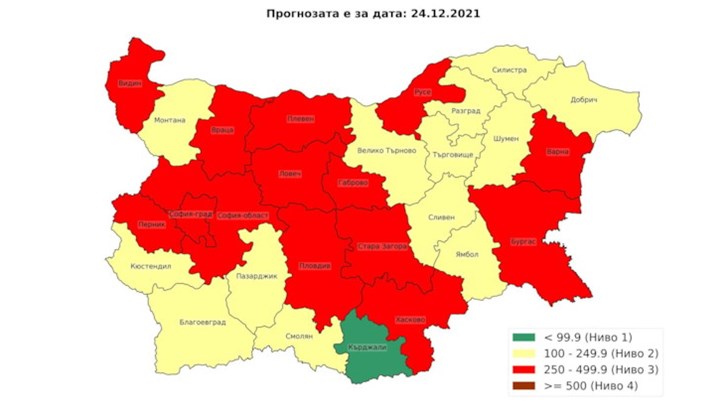 Единствената област в зелено продължава да е Кърджали Единствената област в зелено продължава да е Кърджали