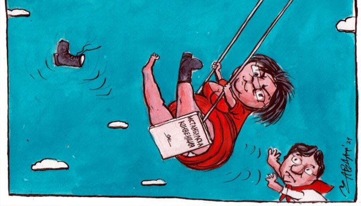 Тя е двулицева ръководителка на нейната партия, отбеляза карикатуристът