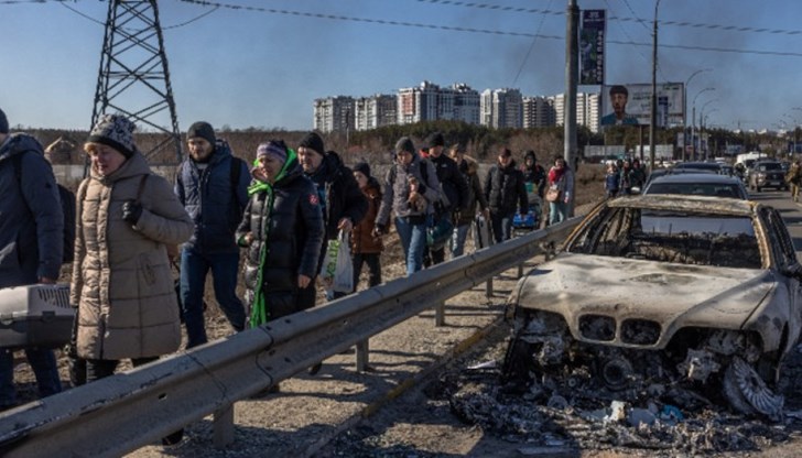 Евакуация на жители на Ирпин, град в района на Киев, 10 март 2022 г.
