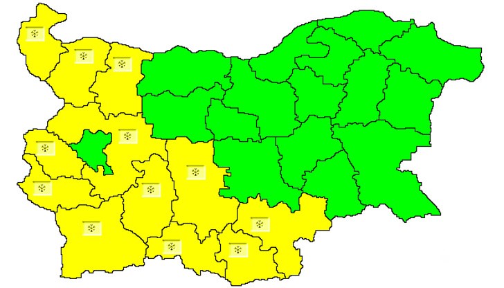 Предупреждението е заради опасност от снеговалежи Предупреждението е заради опасност от снеговалежи