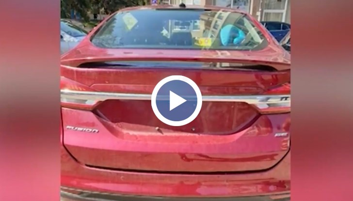 На кадрите от охранителна камера се вижда как мъж с качулка сваля табелите от колите