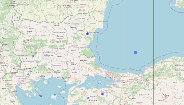 Трусът е регистриран снощи в 20:38 часа българско време и е с епицентър в Черно море