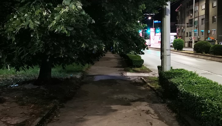 Примерът е от тротоарите на спирката до МГ "Баба Тонка", до светофарите на бензиностанция "Лукойл", където ежедневно минават ученици и учители на път за гимназията