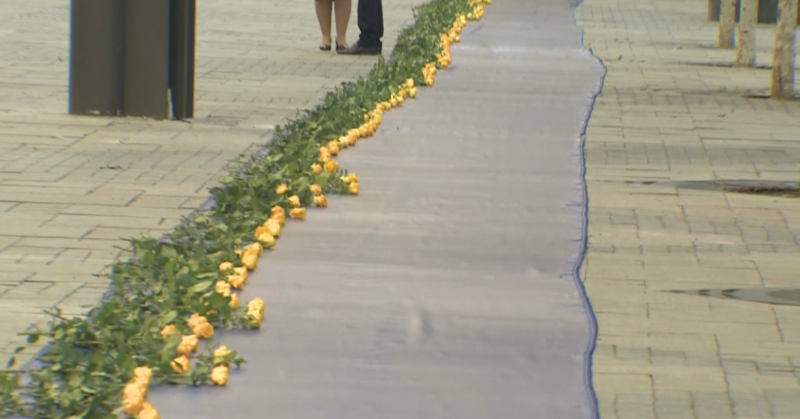 То се намира на площад &bdquo;Славейков&rdquo;100-метрово синьо платно поставиха на