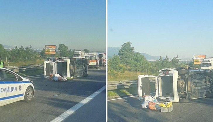 Кола се е обърнала в платното в посока София Кола се е обърнала в платното в посока София