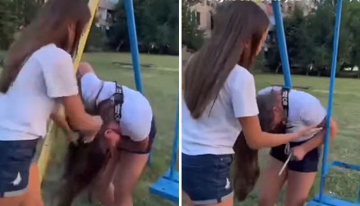 Насилието е заснето с телефон от момчета, които освен, че не се намесват нахъсват побойничката да удря