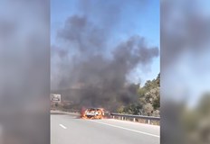 Огнен ад на магистрала Струма Лек автомобил ДЕУ се е запалил